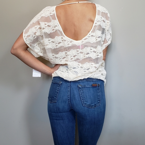 Free People Tops - Free People Ivory Tunic Blouse Lace Top Large
